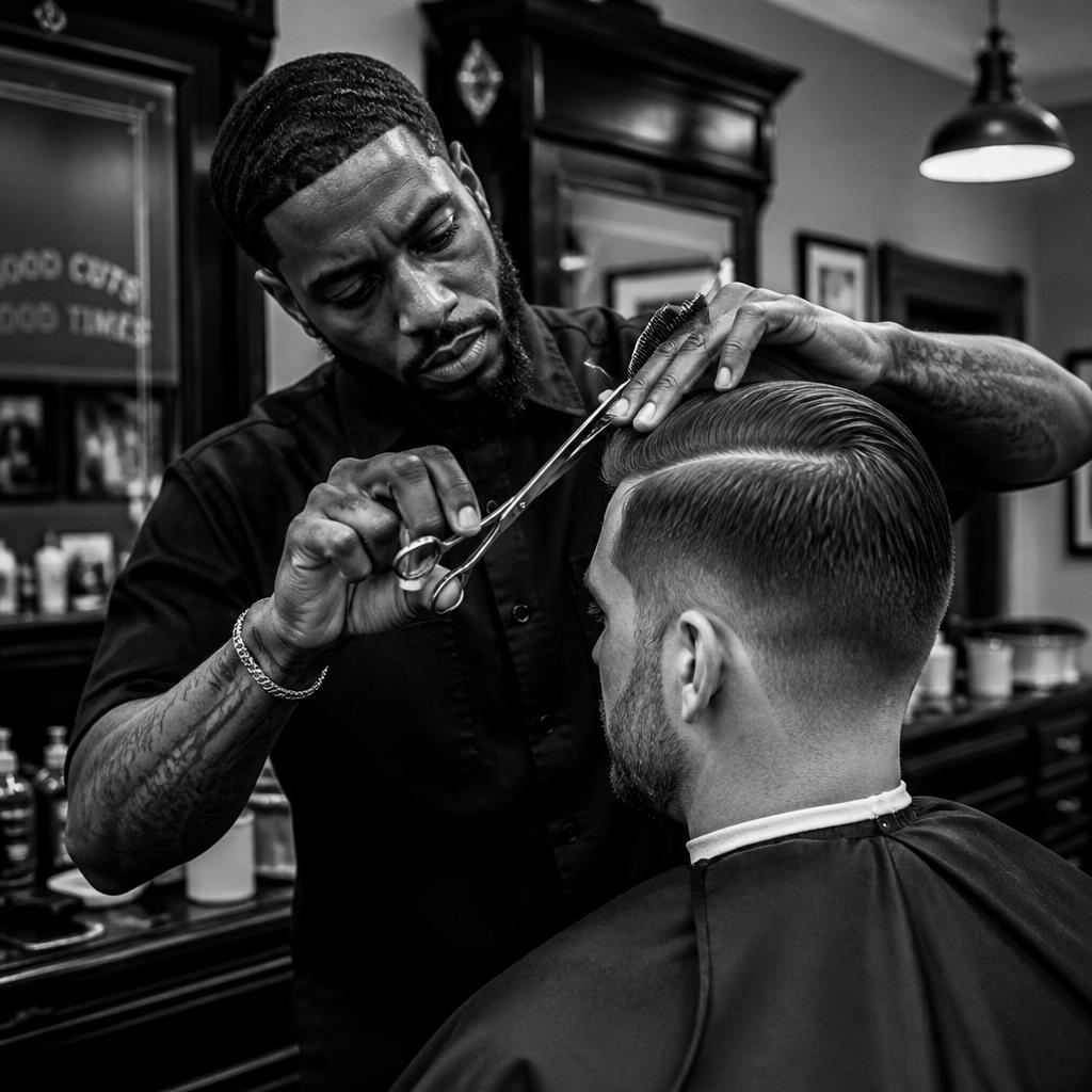Barbeiro especialista da Barba & Navalha em atendimento