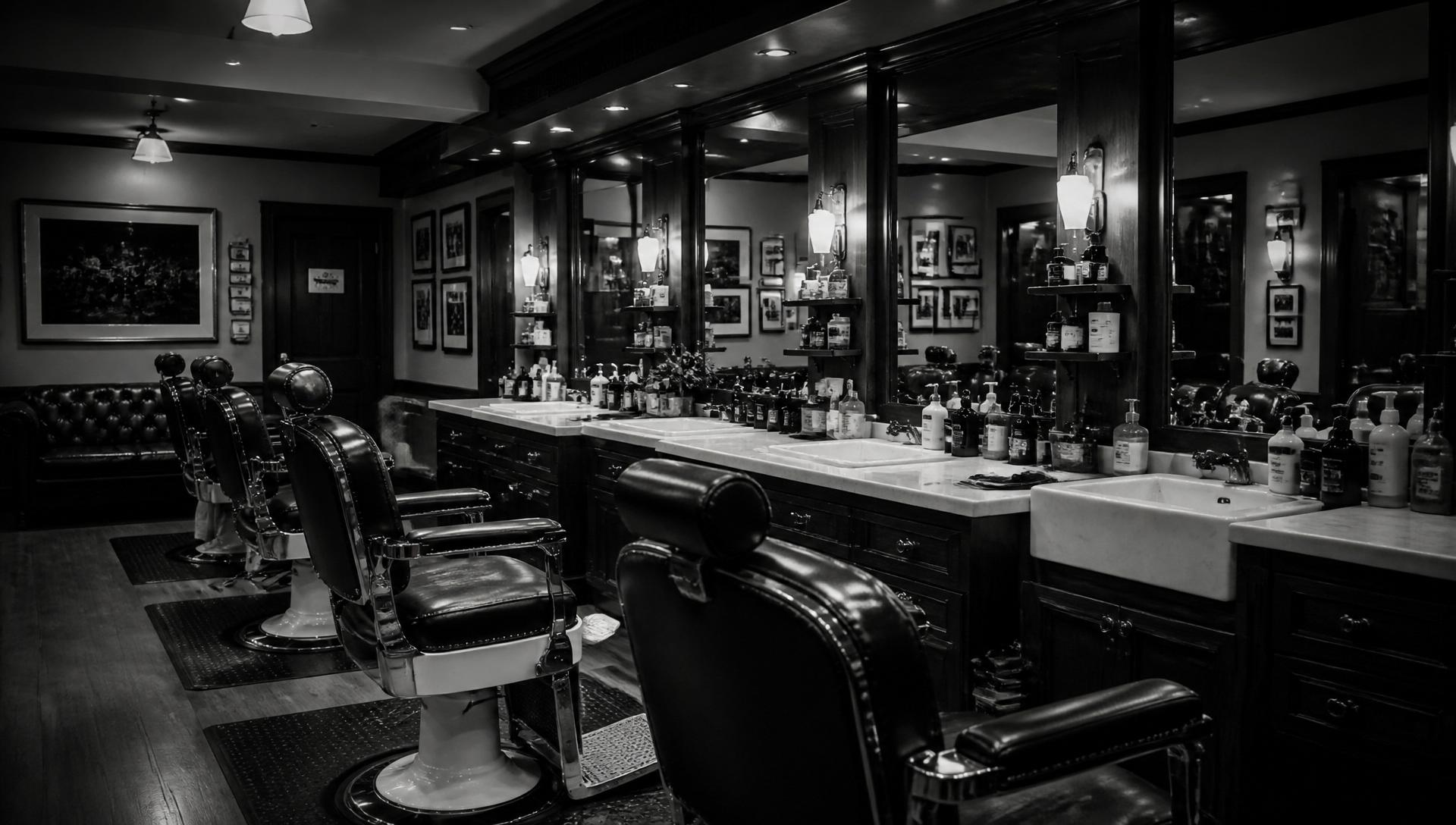 Interior clássico da barbearia Barba & Navalha